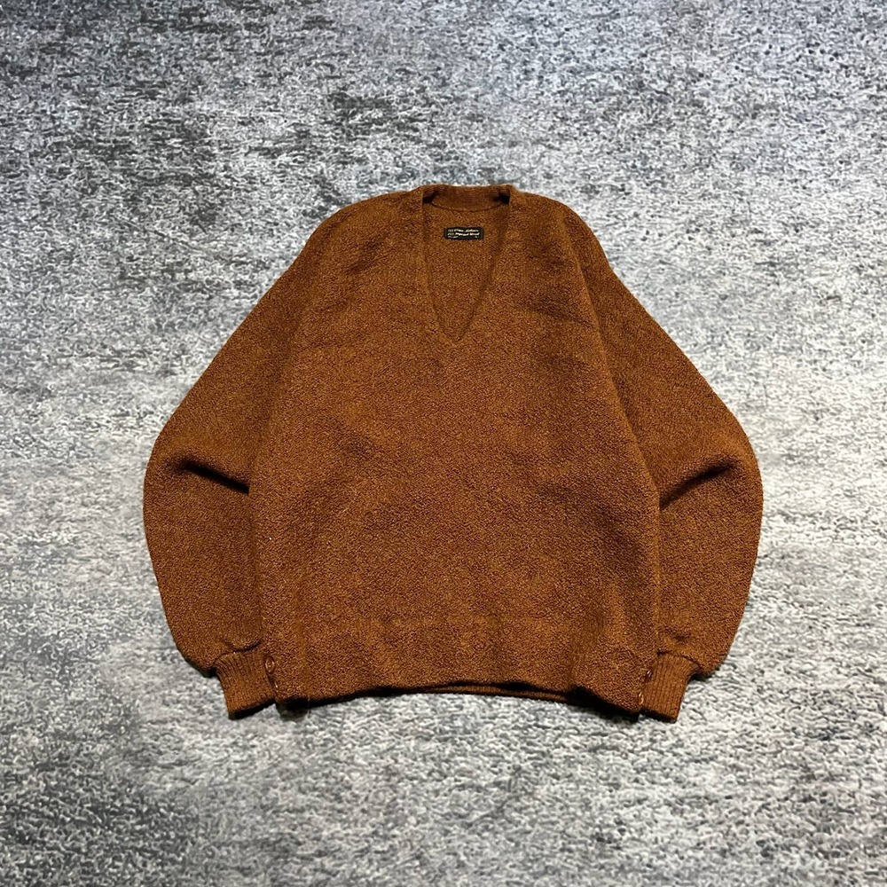 Vintage 70s 80s Mohair Wool Cardigan Sweater‎ Large Burnt Orange Grandpa Casual